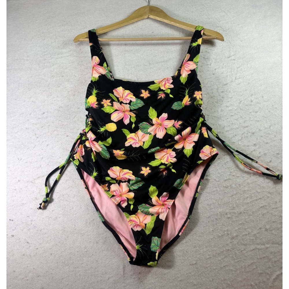 Hurley‎ Floral One-Piece Swimsuit Sz XL Side Lace-Up Cut Out Tropical